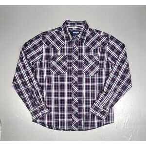 Wrangler Pearl Snap Shirt Mens‎ Large Purple Western Classic Plaid Long Sleeve